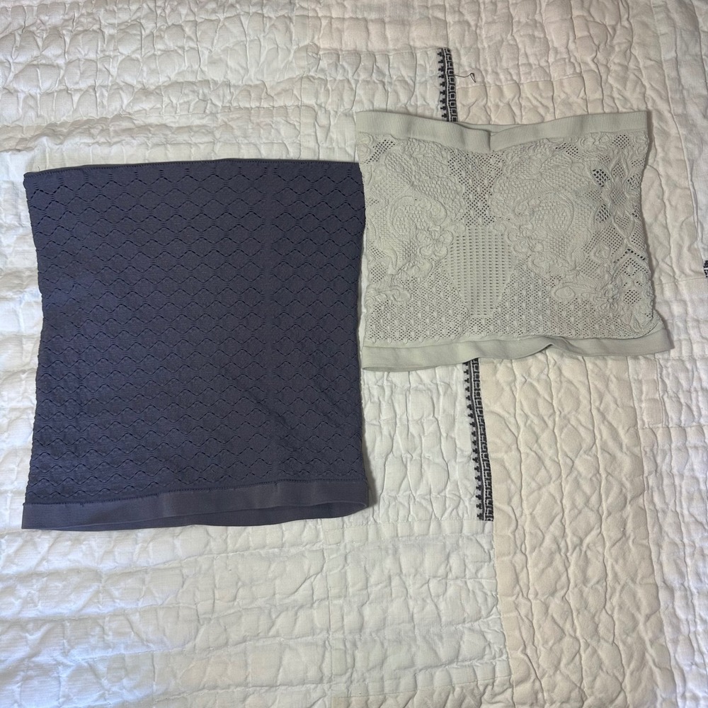 Free People Bandeau Tops Gray White Lace Seamless Tube Top Set